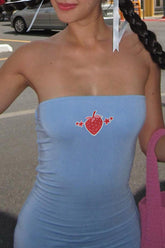 Blue Strawberry Graphic Bodycon Strapless Dress
